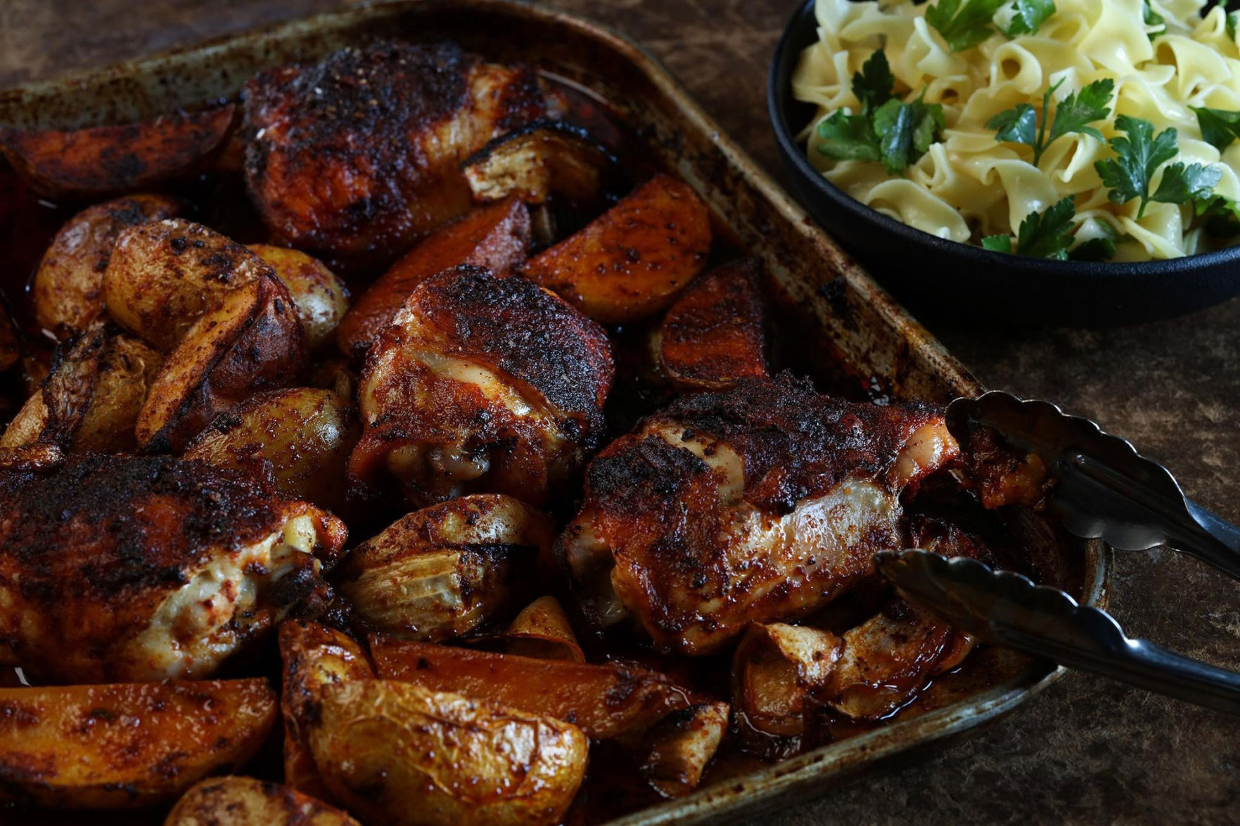 Using a sheet pan to make chicken paprikash updates the dish's flavor and makes clean-up a snap.